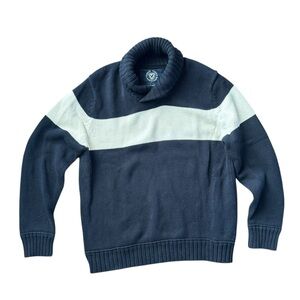 American Eagle Outfitters Blue and Cream Sweater Size XL